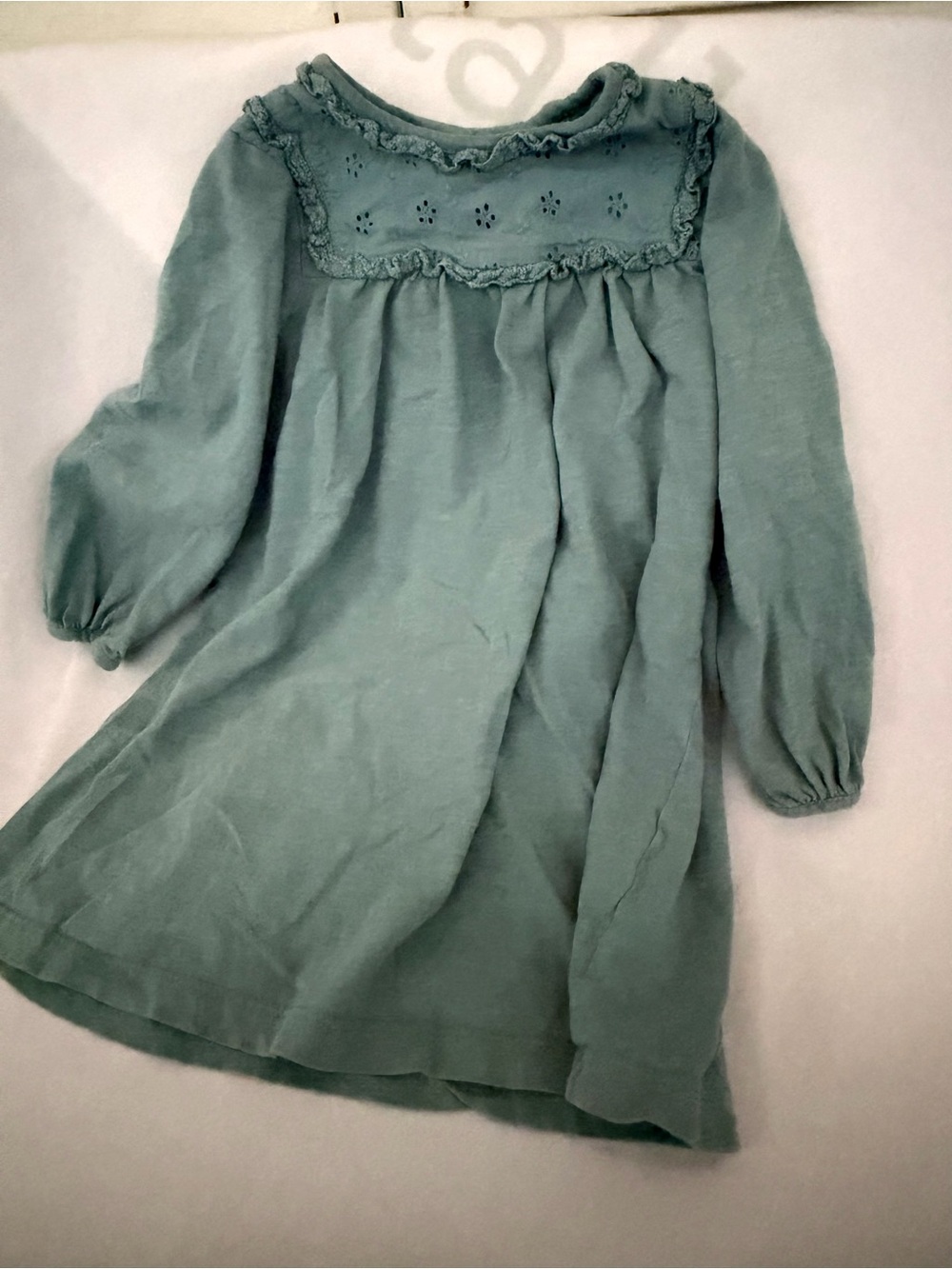 Baby Boden Sage Green Long-Sleeve Eyelet Yoke Dress